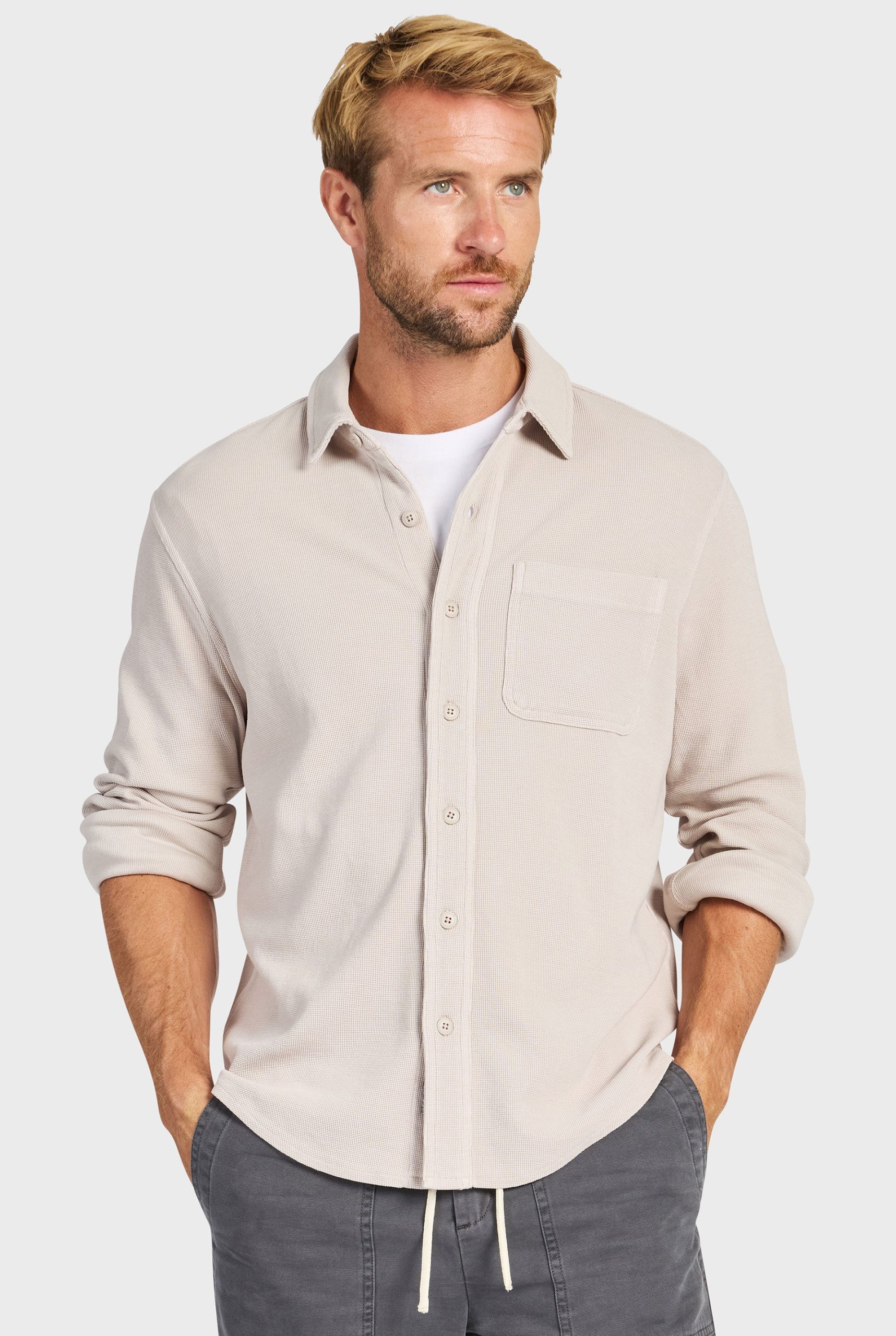 CARLOSCOTTONWAFFLESHIRT-ICEGREY-B.jpg Carlos Cotton Waffle Shirt - Image 1