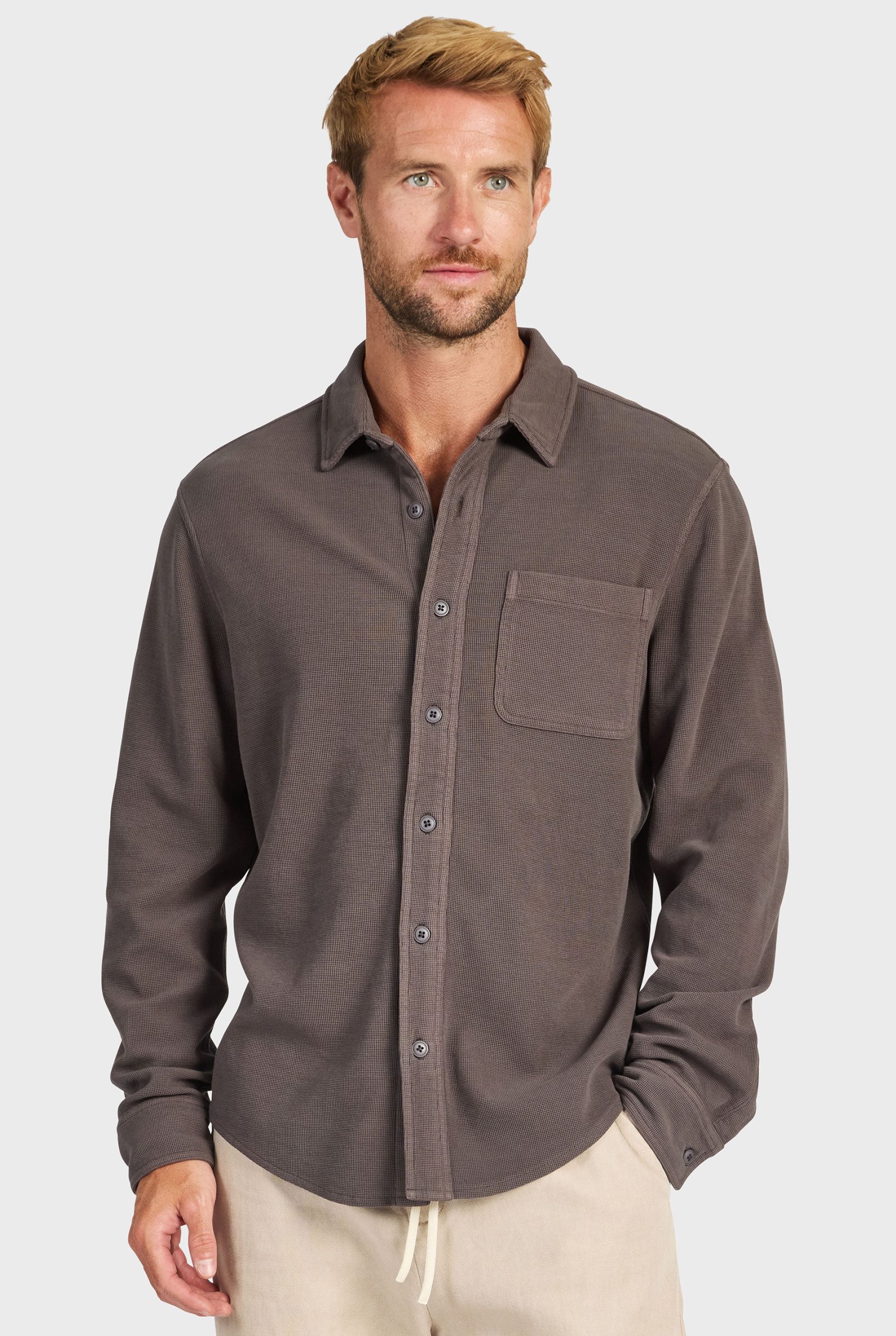 CARLOSCOTTONWAFFLESHIRT-IRONGREY-B.jpg Carlos Cotton Waffle Shirt - Image 1