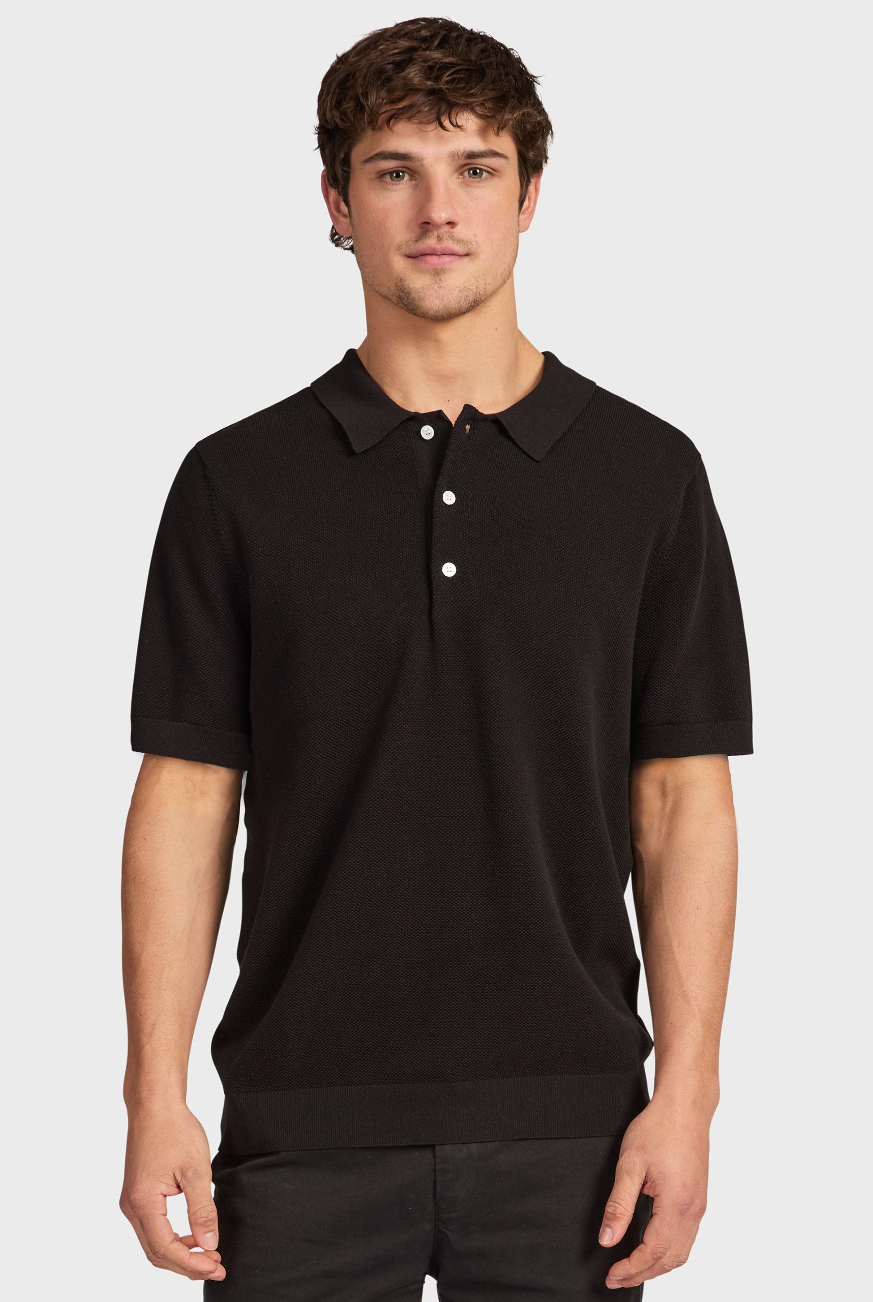 RILEYKNITPOLO-BLACK-B_62320f7f-b490-486b-9cd9-1d8839fb69ef.jpg Riley Knit Polo - Image 1